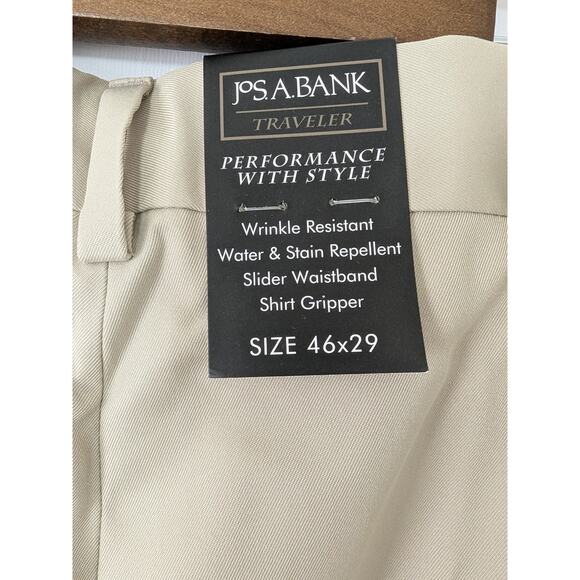 Jos A Bank Traveler Performance Pleated Cuffed Slider Waistband Chino Tan 46x29 - Picture 5 of 9